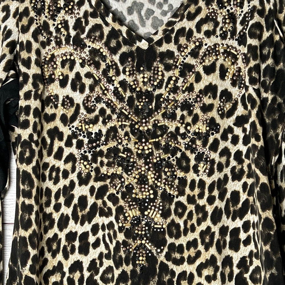Cache Leopard Cheetah Print Top with Rhinestone Gem Designs - Picture 2 of 7